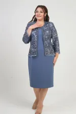 Ensemble 2 pièces pour femme, comprenant une veste en tulle ornée de sequins et de perles, une robe courte à manches demi-lune en crêpe doublée et un pantalon grande taille.