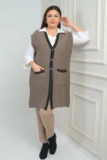 Gilet long en maille pailletée grande taille à rayures et poches pour femme