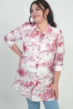 Chemise longue grande taille pour femme, à manches repliées et motif batik