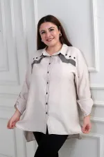 Chemise longue grande taille à manches repliées en maille ajourée pour femme