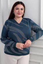 Chemisier grande taille à col en V et motif zèbre pailleté