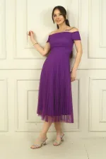 Madonna Yaka Astarlı Eteği Şifon Pilisoley Elbise