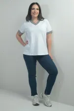 Jean taille haute à jambes droites en lycra pour femme, grandes tailles