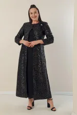Robe longue en crêpe à manches demi-lune, manches et devant ornés de sequins, caftan doublé, ensemble deux pièces grandes tailles