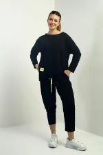 Women's Front Short Back Long Side Slit Sweatshirt Elastic Waist Pocket Pants Two-Piece Set