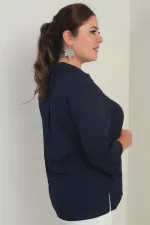 Polo Yaka  Çeyrek Kol Büyük Beden Bluz