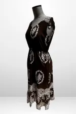 Kadın Ön Arka v Yaka Beli Lastikli Cepli Çiçek Desenli Rahat Kalıp Elbise