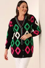 Oversize Havlu Baklava Desen Uzun Triko Hırka