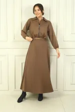 Ensemble 2 pièces Osyho : veste zippée sur le devant et jupe longue à taille élastique pour femme