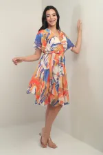 Women's Wrap Neckline Belted Lined Snowdrop Chiffon Dress