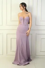 Robe de soirée longue sirène à bretelles, dos lacé, doublée et à armatures pour femme