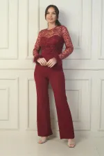 Combinaison en crêpe à imprimé feuilles de tulle pour femme avec ceinture et manches à plumes