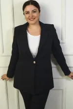 Women's Large Size Double-Breasted Jacket with Single Metal Button Front and Lining