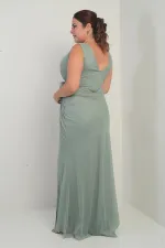 Women's Front and Back V-Neck Lined Front Dappled 3D Floral Plus Size Tulle Long Dress