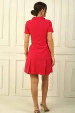 Women's Front Zipper Pleated Detail Lycra Crepe Dress