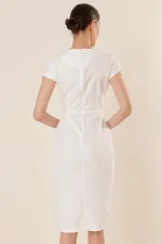 Kruvaze Yaka Yarım Ay Kollu Taş Detaylı Önü Yırtmaçlı Elbise