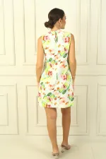 Kadın Önü Pencereli Çiçekli Kısa Elbise