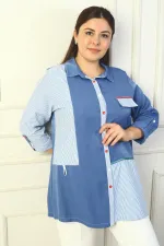 Women's Striped Plus Size Denim Shirt