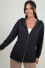 Gilet Osyho à capuche pour femme, poche kangourou et fermeture éclair sur le devant