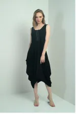 Women's Zip-Up Sleeveless Harem Dress with Pockets
