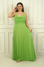 Women's Strappy, Draped Front, Lined Plus Size Long Chiffon Dress