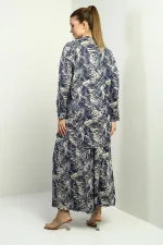 Women's Side Slit Tunic Shirt, Elastic Waist Pocketed Palazzo Pants, Leaf Pattern Oversize 2-Piece Set