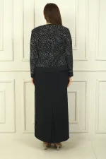 Women's Beaded and Sequin Embellished Tulle Jacket, Half-Moon Sleeve Long Dress, Lined, Plus Size Two-Piece Set