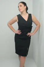 Robe mi-longue grande taille pour femme, col en V, doublure intérieure, détails floraux 3D