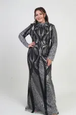 Robe longue doublée à col montant et ornée de sequins pour femme, grandes tailles