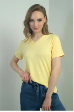 Women's V-Neck Short-Sleeve Blouse with Slit