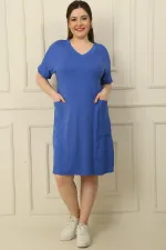 V-Neck Plus Size Viscose Dress with Embellished Pockets