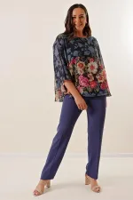 Pantalon large en crêpe importé avec côtés élastiqués