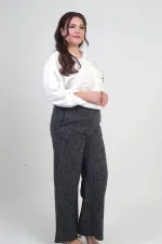Pantalon palazzo grande taille pour femme avec taille élastique et poches (marque Karyağdı B.)
