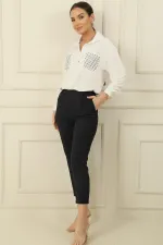 Beli Lastikli Önü Cepli Tek Pile Dar Paça Geniş Beden Aralıklı Pantolon