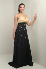 Kadın Tafta Üst Straplez Dubble Taş Yapıştırma Kloş Uzun Elbise