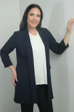 Shawl Collar Fake Pocket Lycra Max Long Jacket