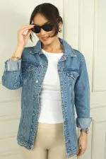 Women's Button-Front Denim Jacket with Side Pockets