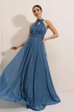 Robe longue doublée à paillettes et col halter