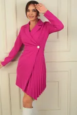 Double-breasted collar pleated detail jacket dress