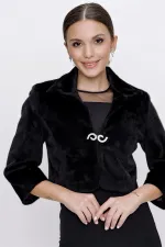 İçi Astarlı Önü Taş Detaylı Tay Tüyü Bolero Kürk Ceket