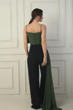 Women's Strappy Jumpsuit with Beaded Details and Chiffon Crepe Top