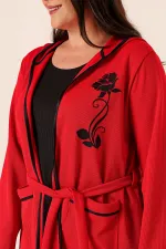 İçi Kolsuz Atletli Kapüşonlu Torba Cepli Kuşaklı Çiçek Baskılı Hırka Büyük Beden 2'li Takım