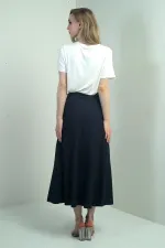 Kadın Bel Aksesuarlı Keten Efekt Parçalı Salaş Uzun Etek