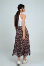 Jupe triangle midi fleurie doublée à taille élastique pour femme