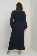 Kadın Kolu Ve Önü Pullu Büyük Beden Uzun Tesettür Elbise