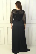 Kadın Çiçekli Altı Saten Üstü Gritel Astarlı Büyük Beden Uzun Elbise