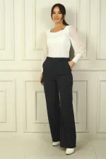 Kadın Yandan Cepli Boyuna Çizgili Palazzo Pantolon