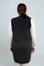 Gilet long en maille à poches, motif mini, fermeture à 3 boutons, grande taille, pour femme