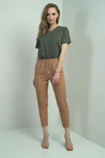 Pantalon carotte pour femme, taille élastique, poches latérales