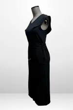 Women's V-Neck Blouse with Elastic Waist, Pockets, and Front Slit Skirt - 2-Piece Set